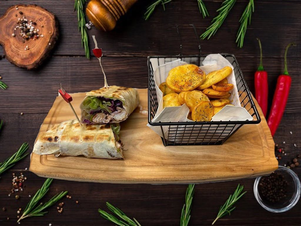 Ela Restaurant's meat wrap with potatoes in Stowmarket.